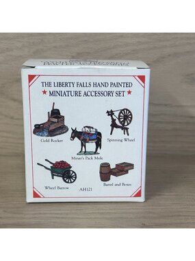 Liberty Falls Pewter Miniature Accessory Set AH121 Mule Spinning Wheel Barrow